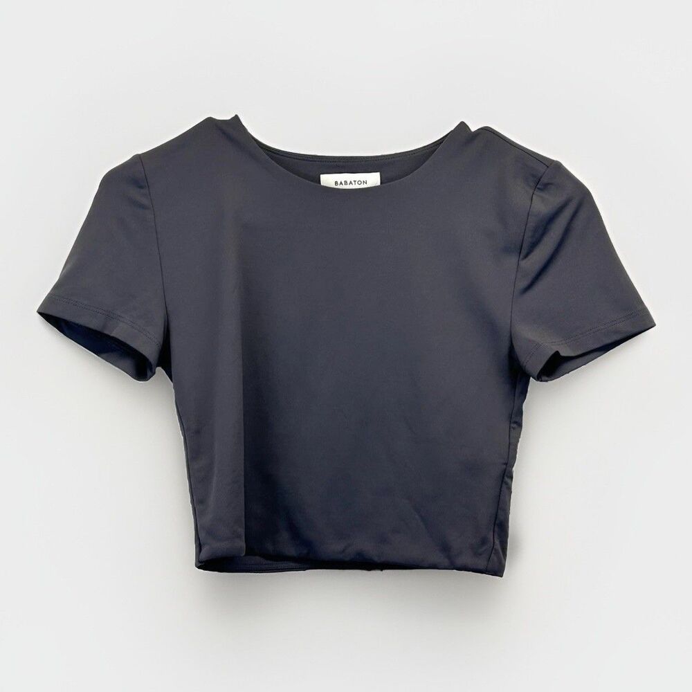 Babaton Shirt Women's S Black Contour Baby Tee Cropped Top Crew Smooth Tight